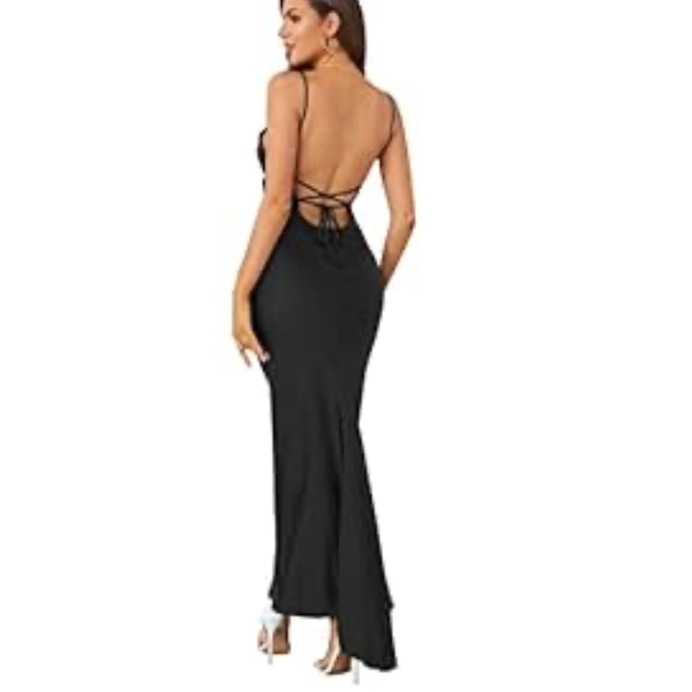 Black cowl neck floor length dress, sz M